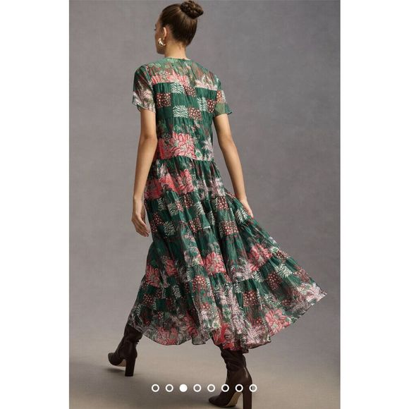 New ANTHROPOLOGIE Bhanuni by Jyoti Tiered Short-Sleeve Dress size Small - Picture 3 of 10